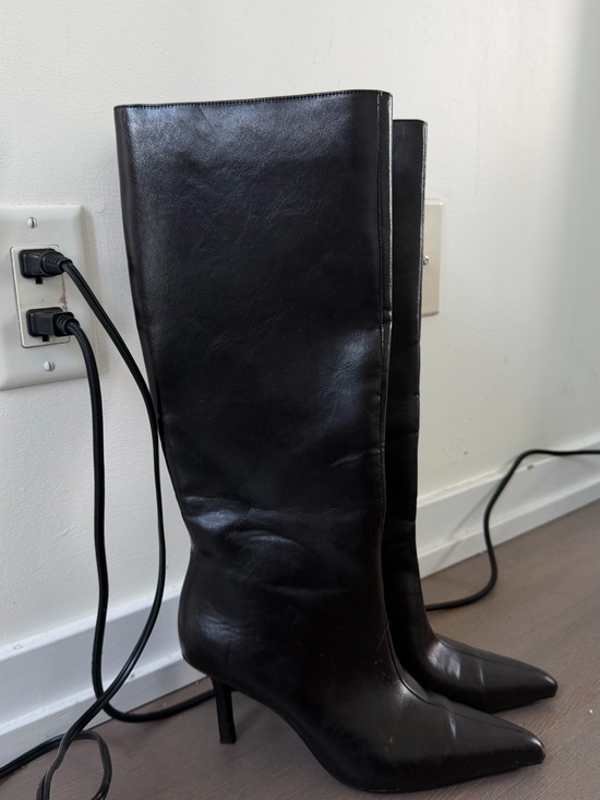 Zara Shoes - Zara Black Knee High Pointed Toe Kitten Heel Boots
